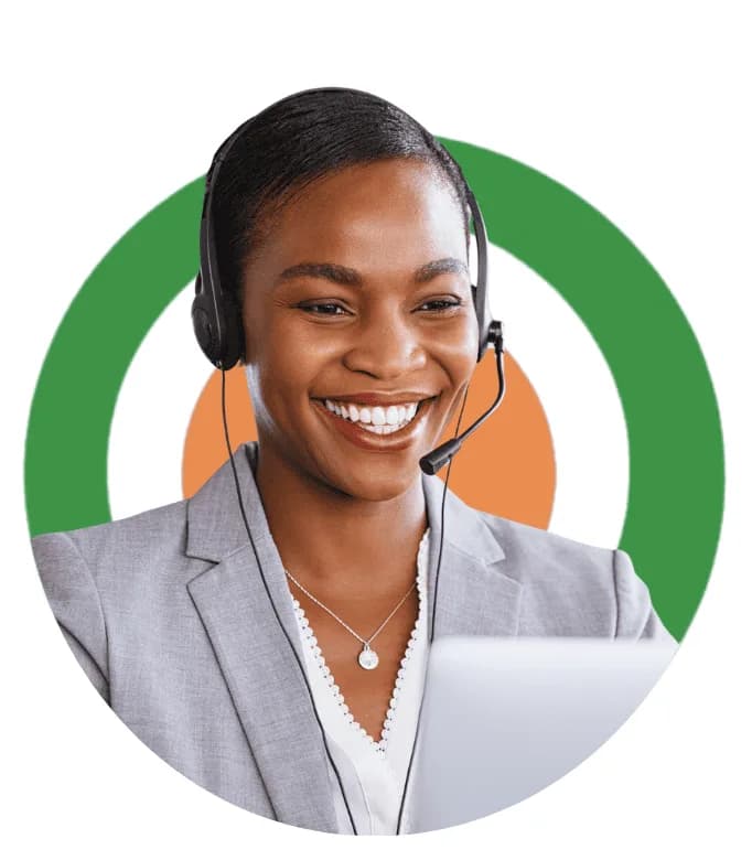 A smiling TumaBoda support agent wearing a headset